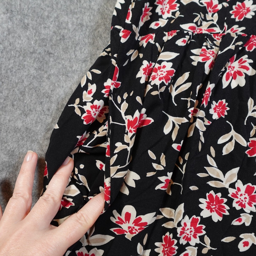 J Jill Dress Womens Large Black Floral Sleeveless Collared Midi Dress Pockets - Picture 2 of 10